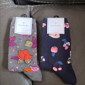Vera Bradley set of two socks in garden picnic crew socks and fall flowers socks